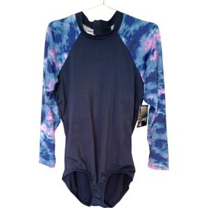 Avia Womens 1X Long Sleeve One Piece Swimsuit Rash Guard Navy Blue UPF 50 NWT